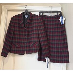 VTG NWT Pendleton Wool Blazer Suit Set Coat Sz 10 & Midi Skirt Sz 12 Red Plaid